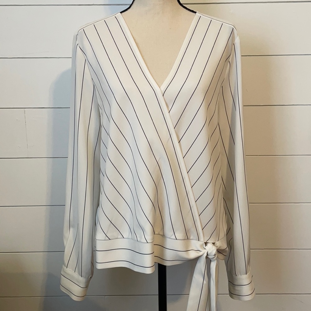 Alex Marie White blouse with black pinstripes